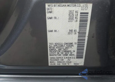 2018 Nissan Altima 2.5 Sl from USA, damaged, VIN 1N4AL3AP4JC149431